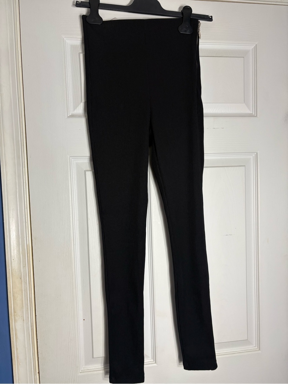 Zara Black Ribbed High-Waist Leggings